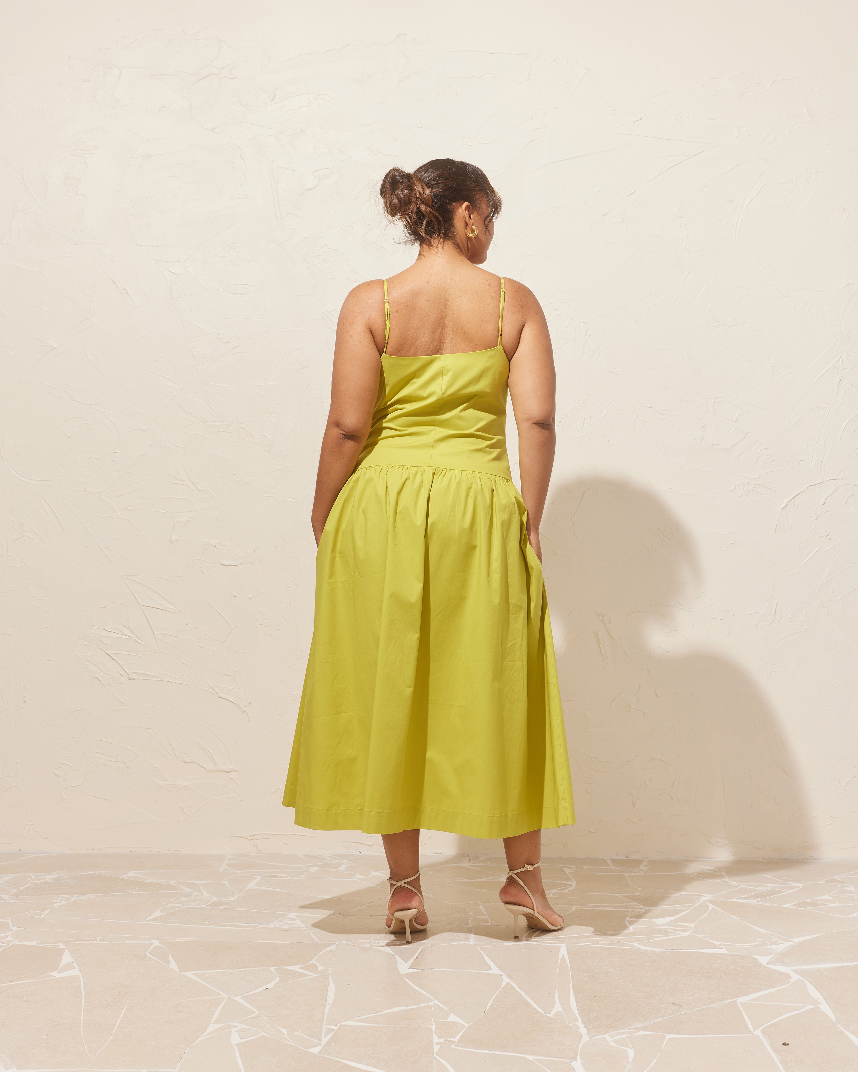chartreuse midi dress