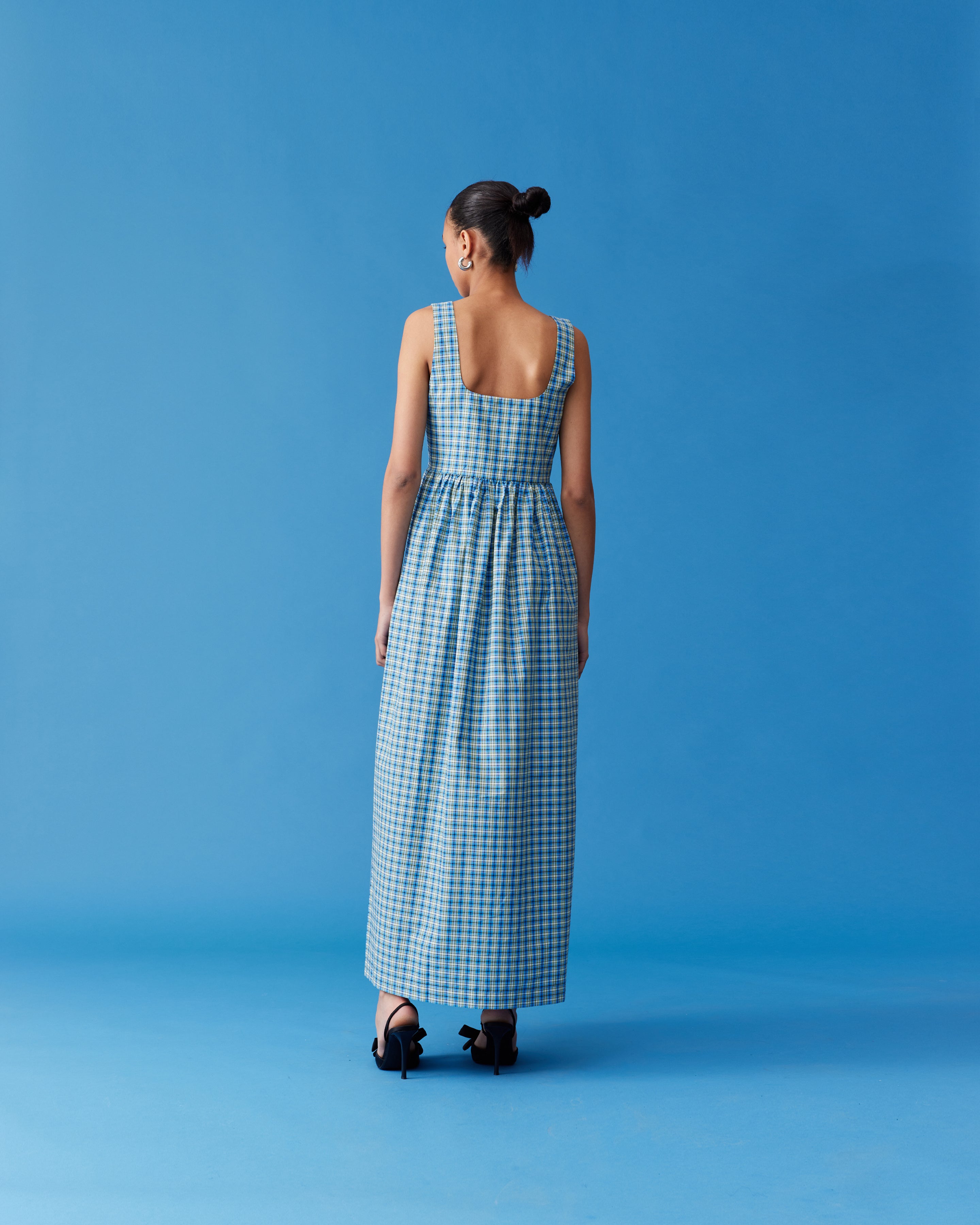 TULIP MAXI DRESS BLUE YELLOW CHECK | RUBY