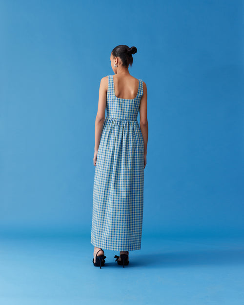 TULIP MAXI DRESS BLUE YELLOW CHECK RUBY