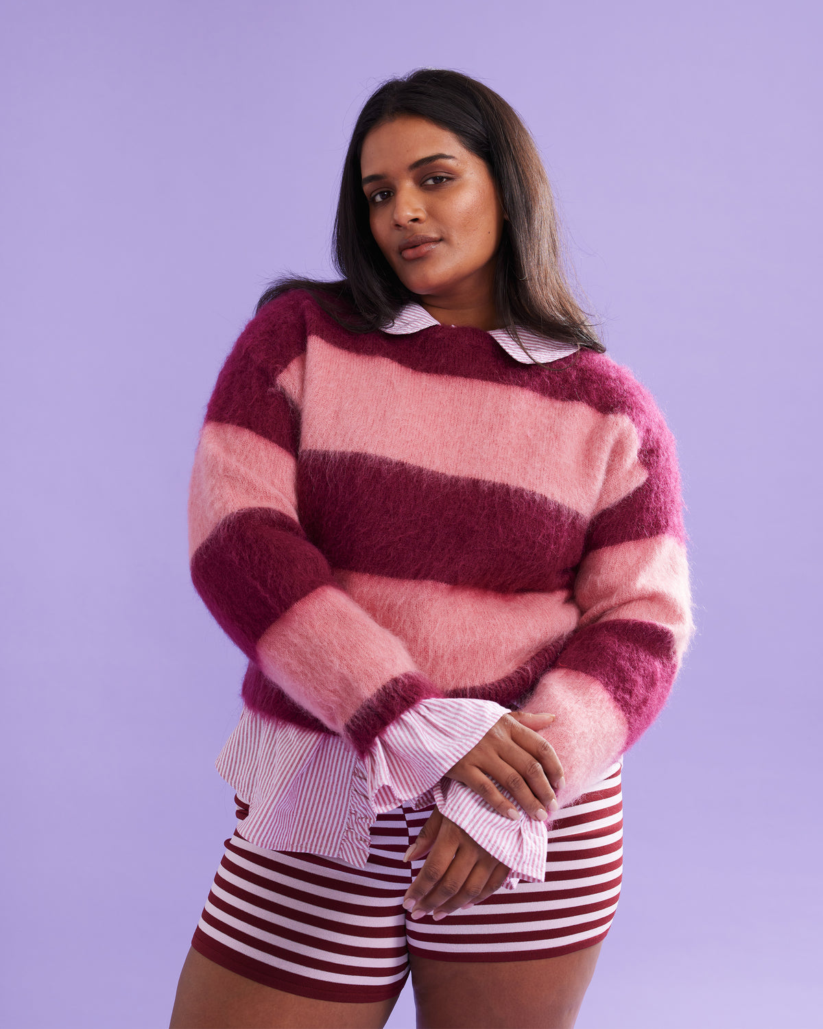 VELMA SWEATER PINK BURGUNDY STRIPE