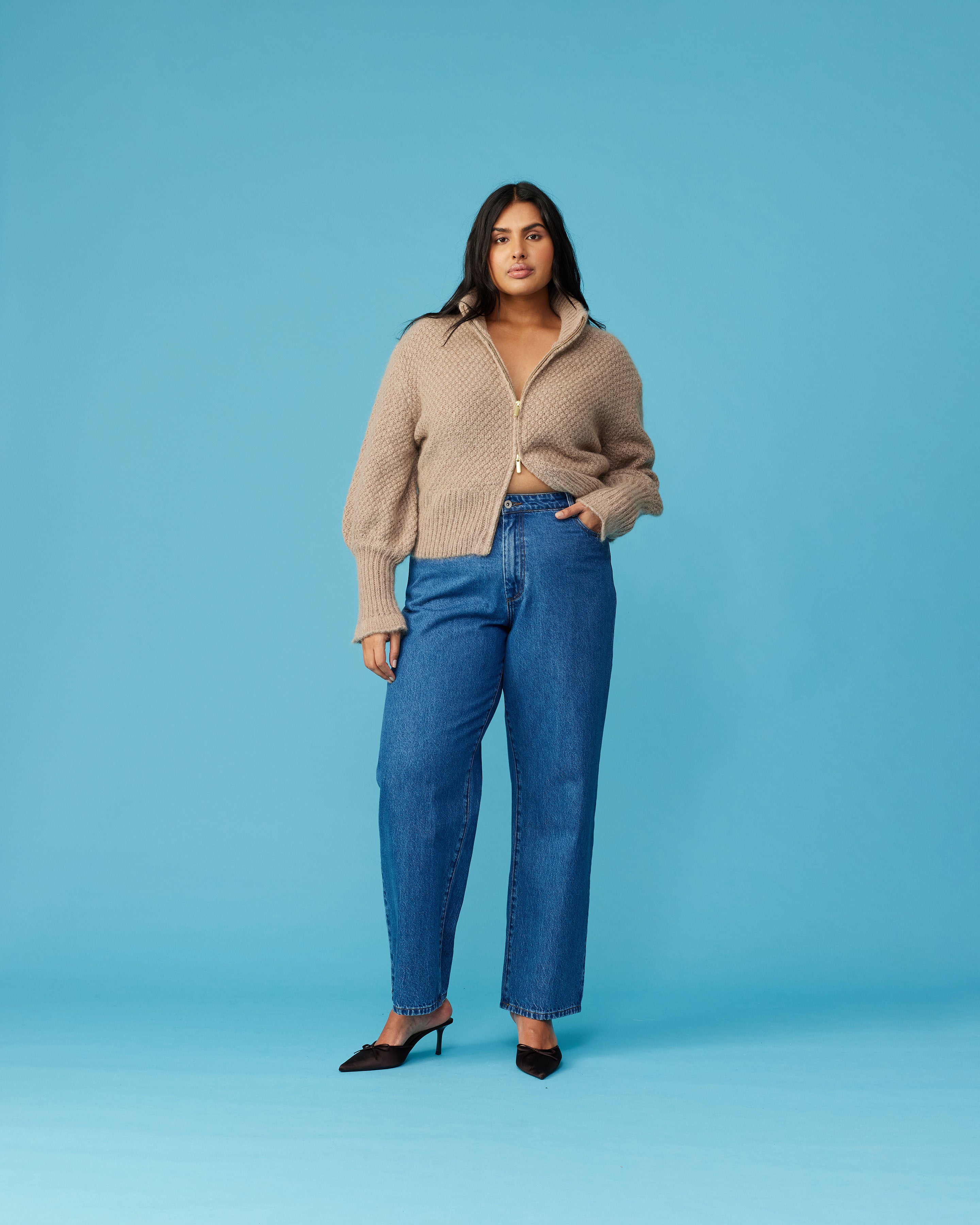 MATILDA ZIP CARDIGAN HAZELNUT | RUBY