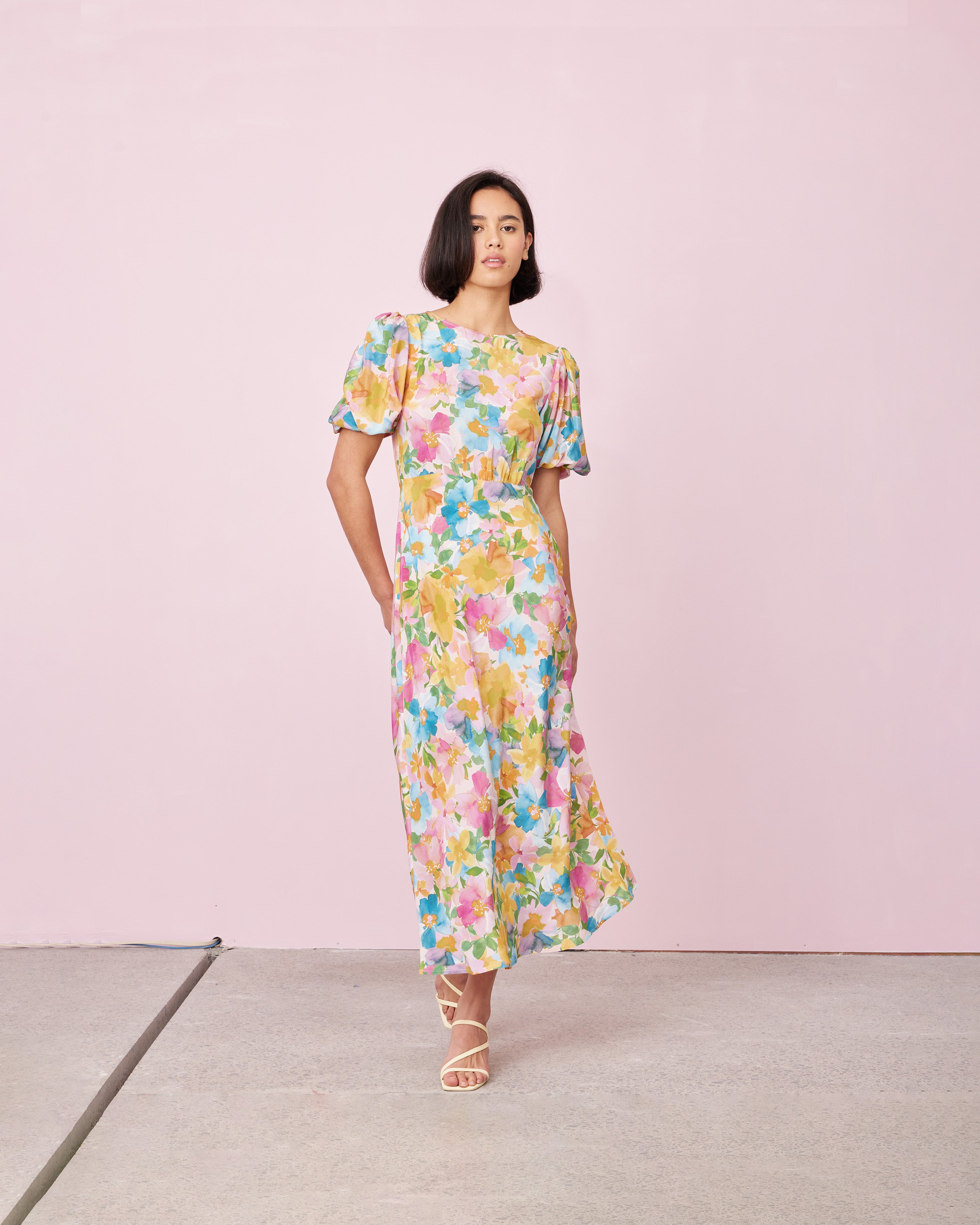 Floral silk cheap dress