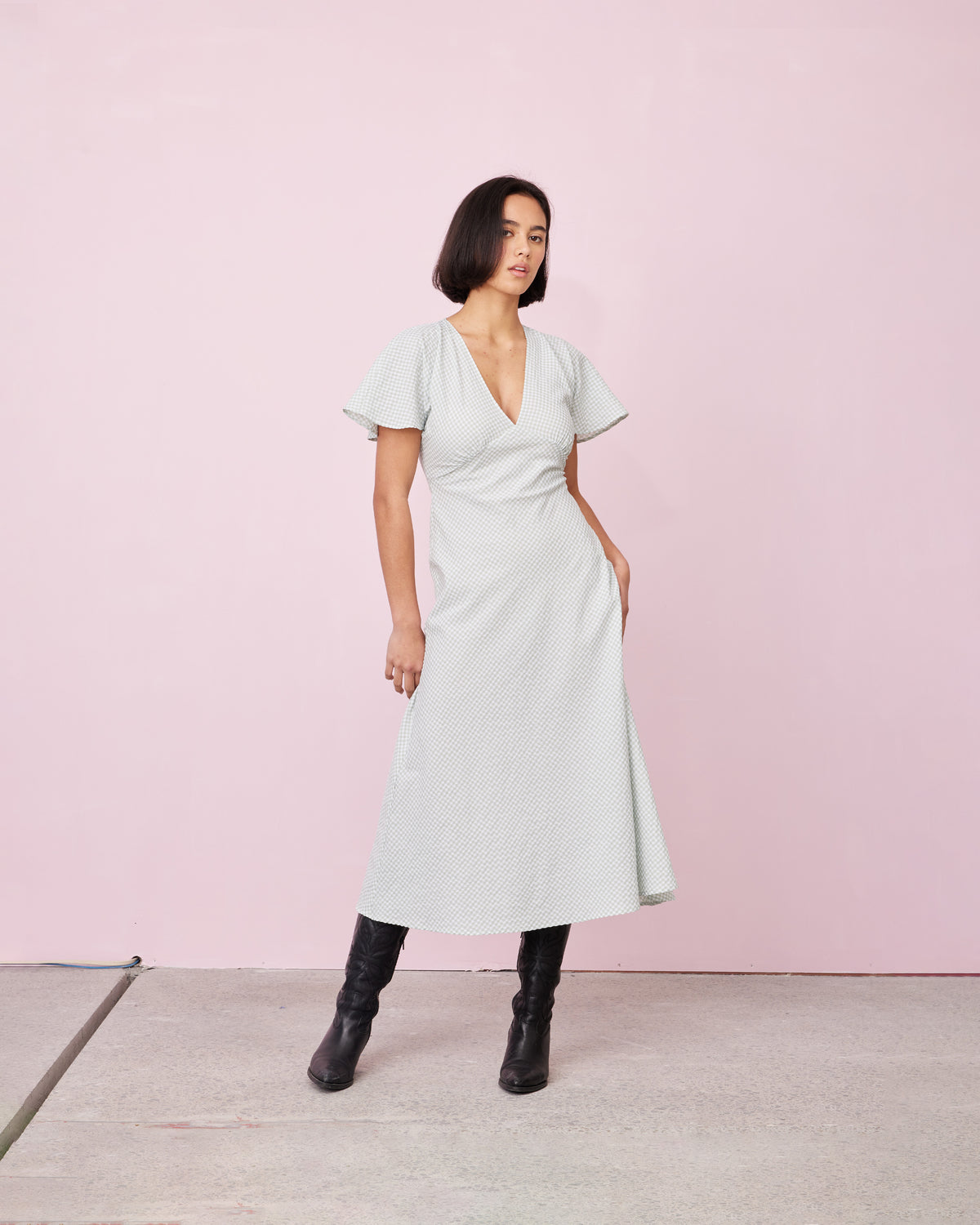HONEY MIDI DRESS SAGE GINGHAM | RUBY HONEY MIDI DRESS SAGE GINGHAM | RUBY
