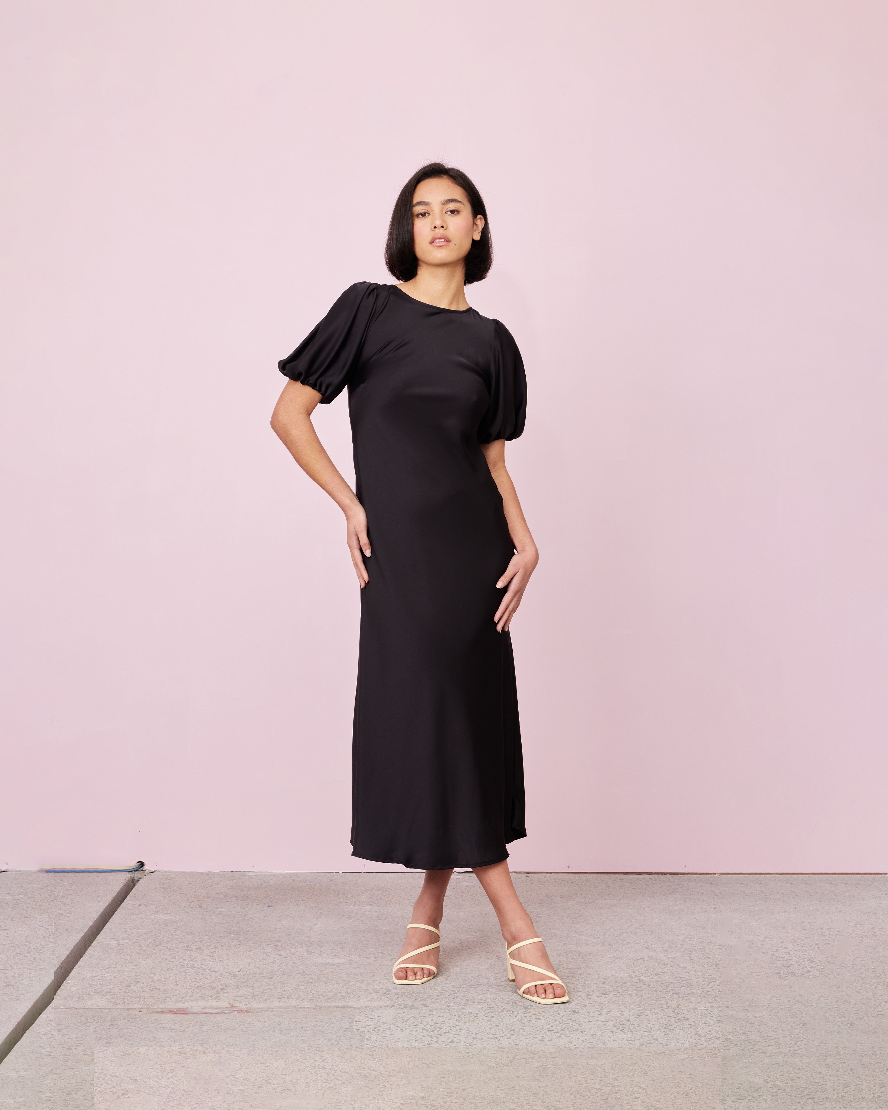 Plunge Neckline Body Fit Black Satin Dress – Styched Fashion