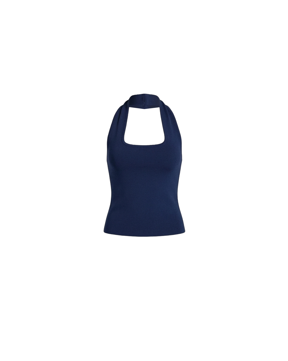 RUDI TANK NAVY | A twist on the classic halter tank with an oversized strap designed to sit gathered around the neckline, crafted in a mid-weight navy knit. This tank is designed to be worn tight and hold you in when worn. Pair with...