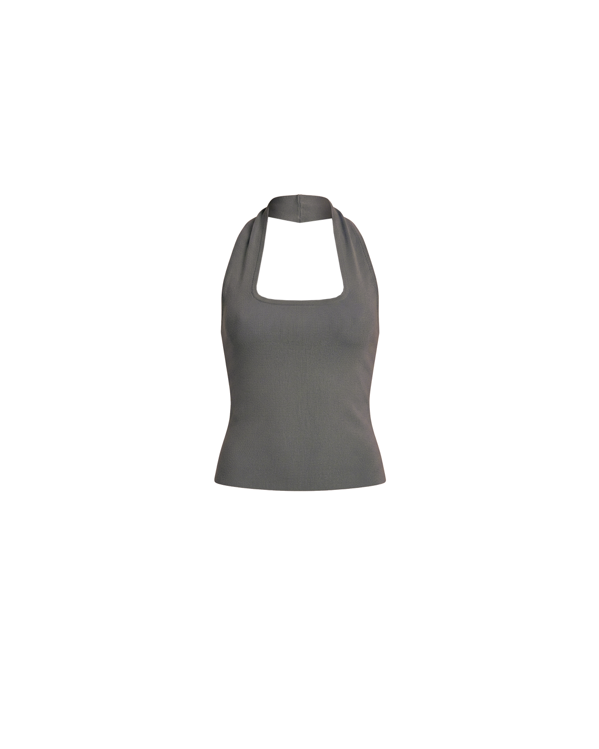 RUDI TANK STONE | A twist on the classic halter tank with an oversized strap designed to sit gathered around the neckline, crafted in a mid-weight stone knit. This tank is designed to be worn tight and hold you in when worn. Pair with...