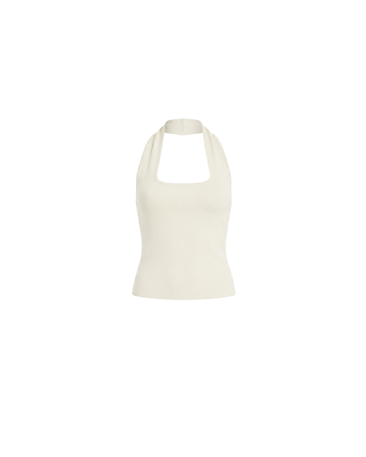 RUDI TANK WHITE | A twist on the classic halter tank with an oversized strap designed to sit gathered around the neckline, crafted in a mid-weight white knit. This tank is designed to be worn tight and hold you in when worn. Pair with...