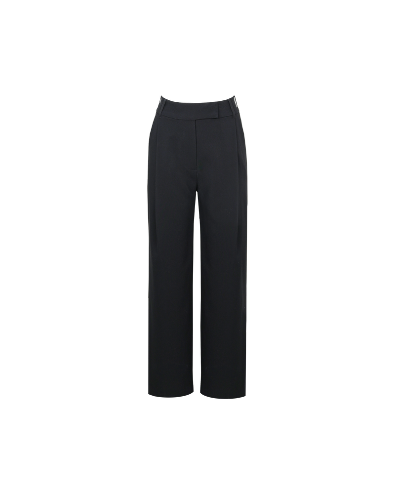 RUE TROUSER BLACK | Straight leg mid-waist suit trouser with a flat waistband and belt loops. These pants are versatile in that they can we be worn casual with a baby tee, or formal with...