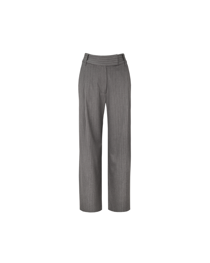 RUE TROUSER CHARCOAL PINSTRIPE | Straight-leg mid-waist suit trouser with a flat waistband and belt loops. These pants are versatile in that they can be worn be easily dressed up or down, to suit any...