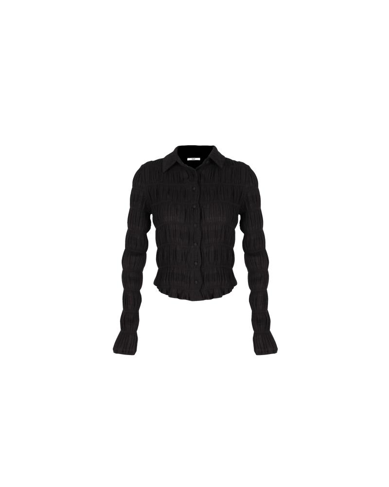 MIRELLA SHIRT BLACK | The Mirella Shirt is a classic button up shirt. It has a slightly fitted shape, sits at hip length and features buttons up the centre front and collar. Made in...