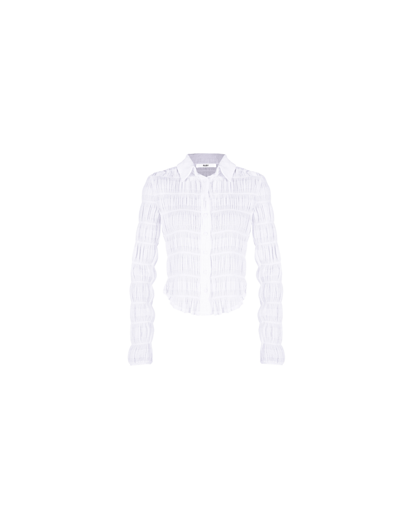 MIRELLA SHIRT WHITE | The Mirella Shirt is a classic button up shirt. It has a slightly fitted shape, sits at hip length and features buttons up the centre front and collar. Made in...