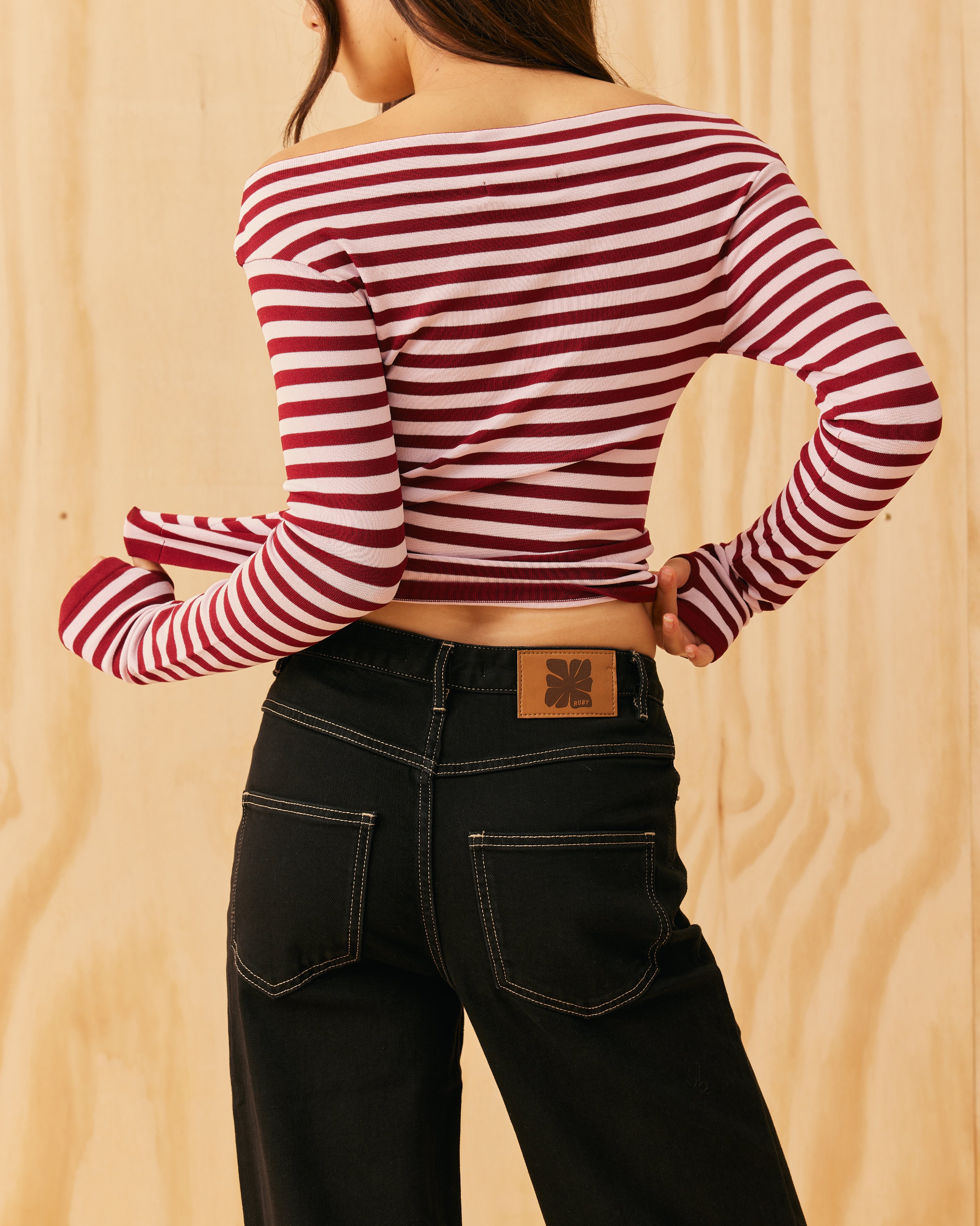 EMMA KNIT LONG SLEEVE BURGUNDY PINK STRIPE | RUBY