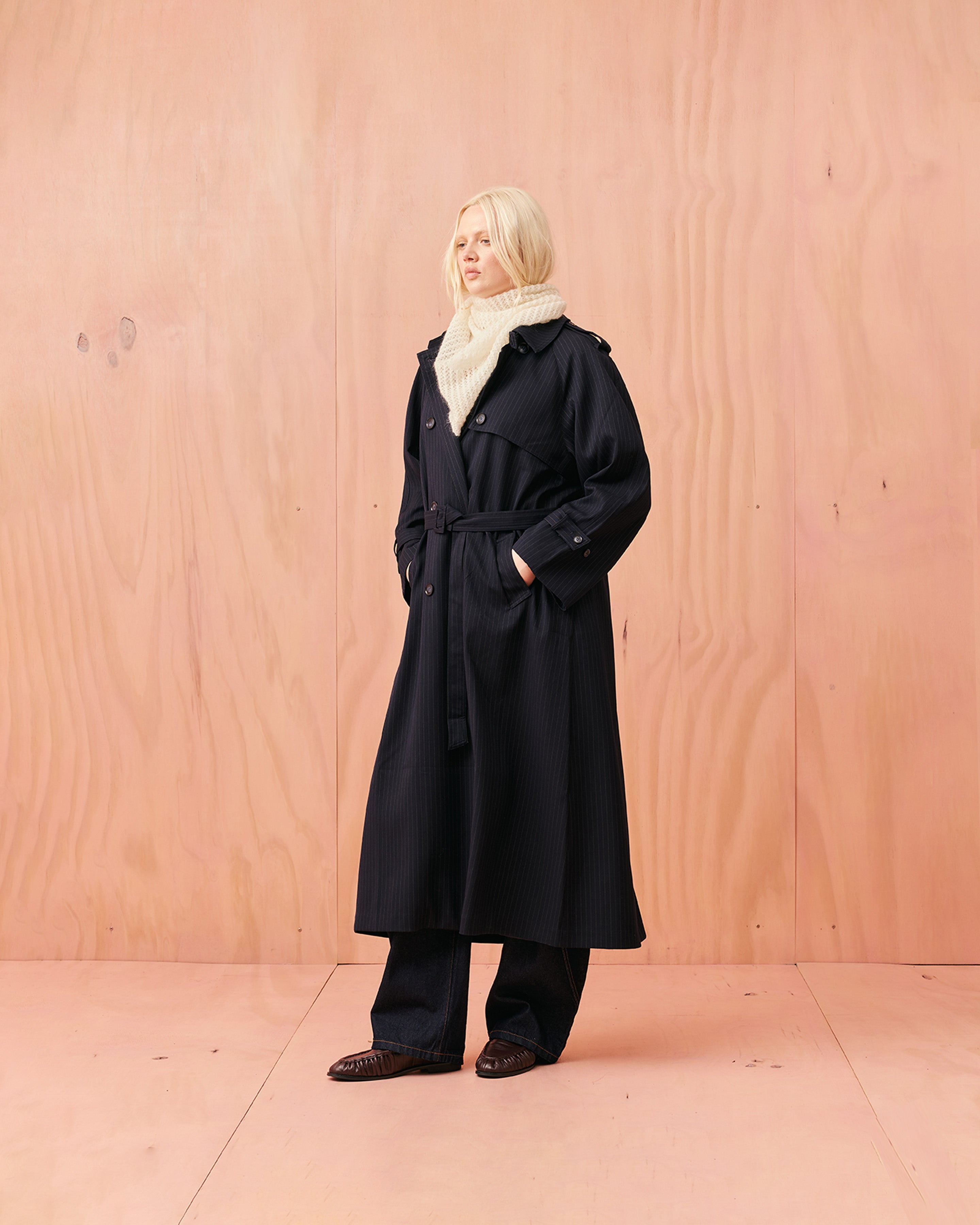 azuma. Pentagram Trench Coat 黒 アヴァンギャルド ANNIE TRENCH COAT NAVY PINSTRIPE | RUBY