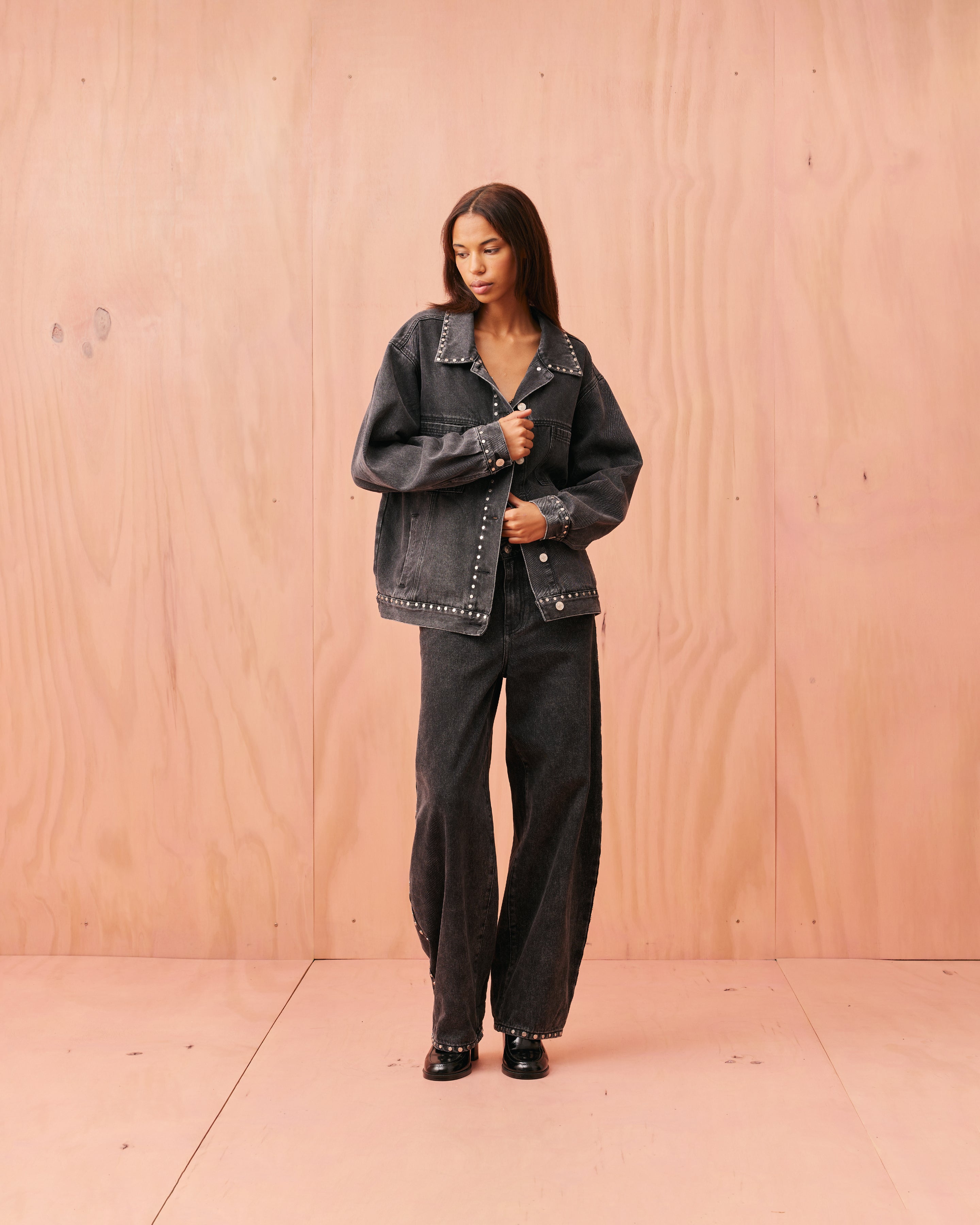 EDDIE STUDDED JACKET BLACK | RUBY