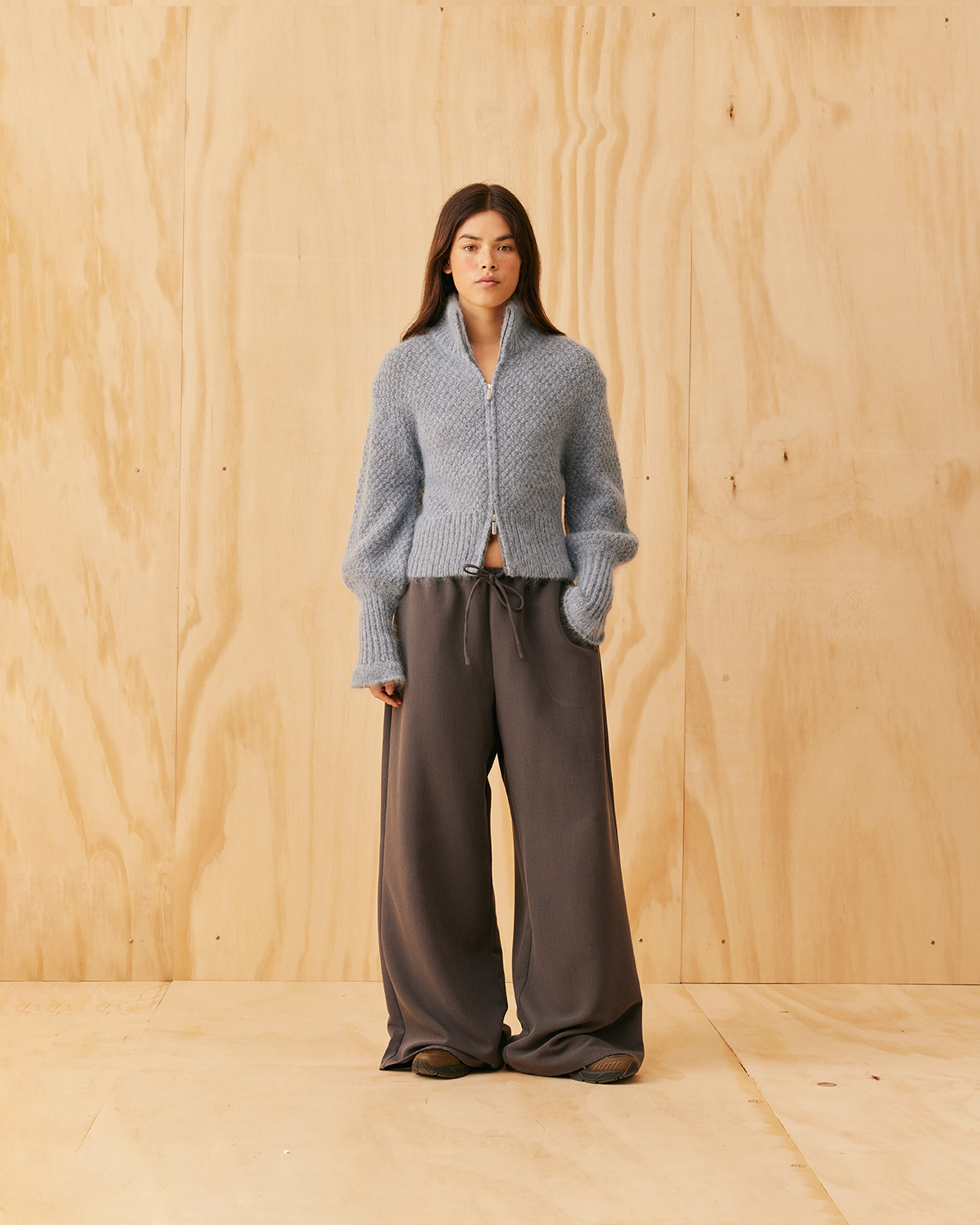 MATILDA ZIP CARDIGAN BLUE MARLE | RUBY