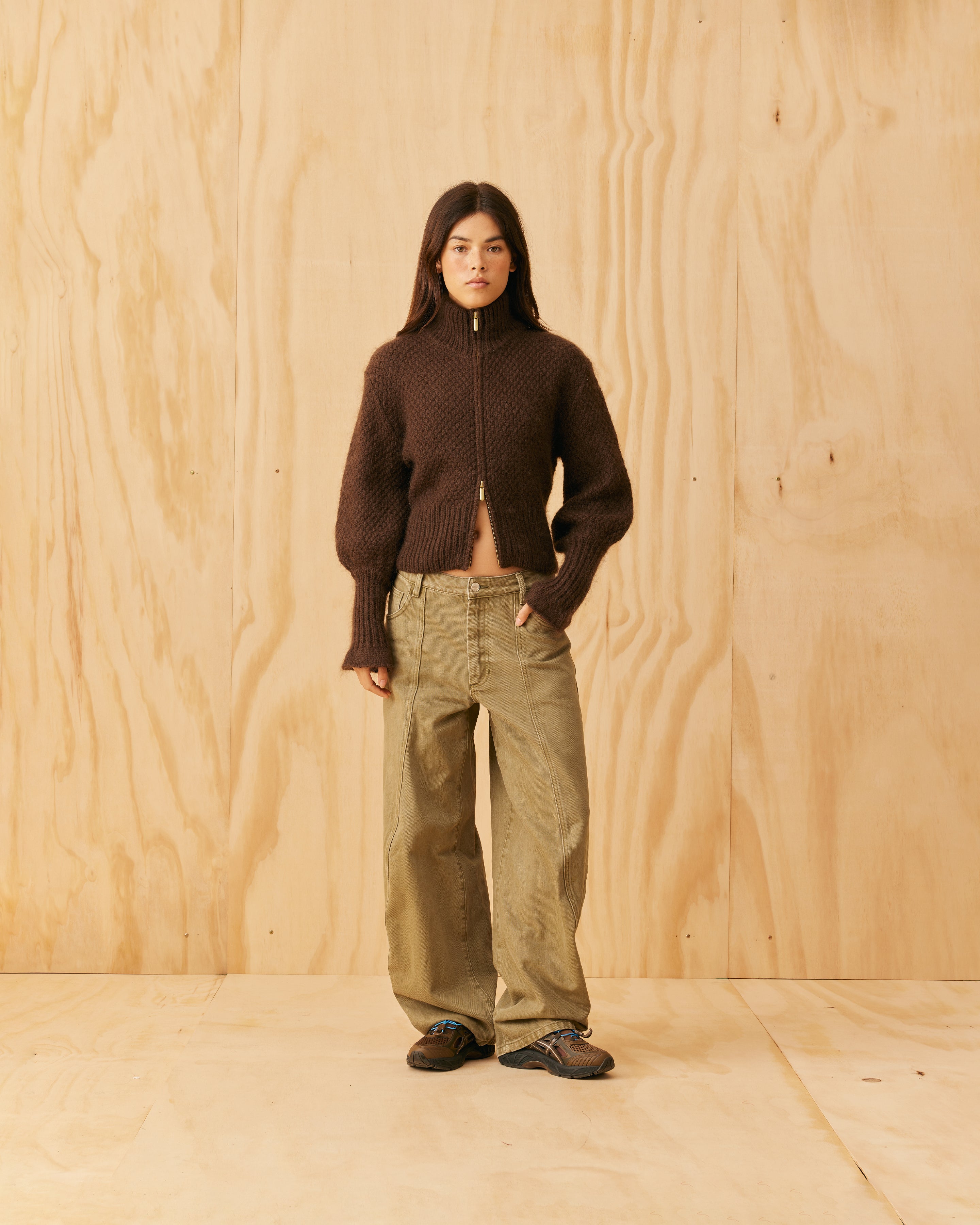 MATILDA ZIP CARDIGAN COCOA | RUBY