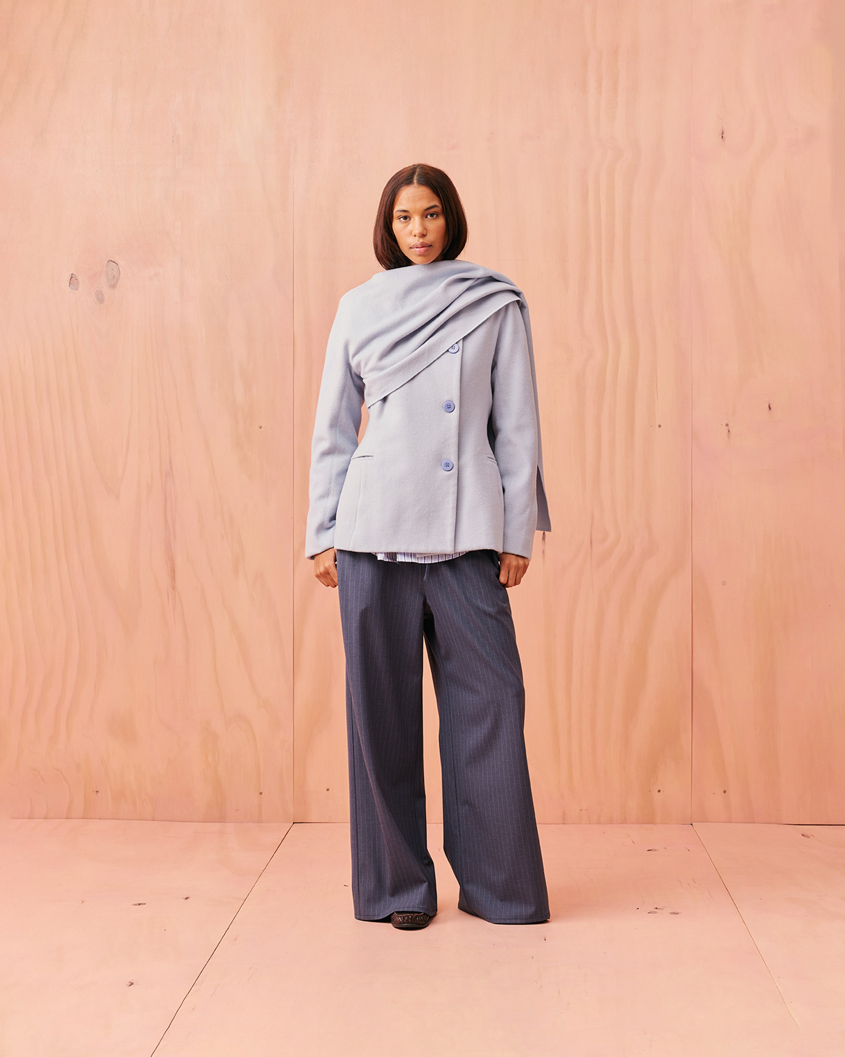 FREYA SCARF COAT POWDER BLUE | RUBY