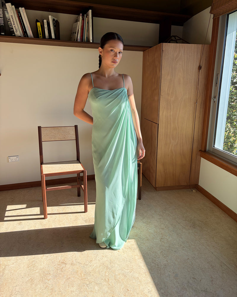 ADRIA MAXI DRESS AQUAMARINE | The ultimate eventwear dress for any wedding guest or special occasion ~ This Adria Maxi is crafted in a dreamy lightweight aquamarine colourway, with ruching details along the bust and a sash feature. Designed with movement in mind, the sash...