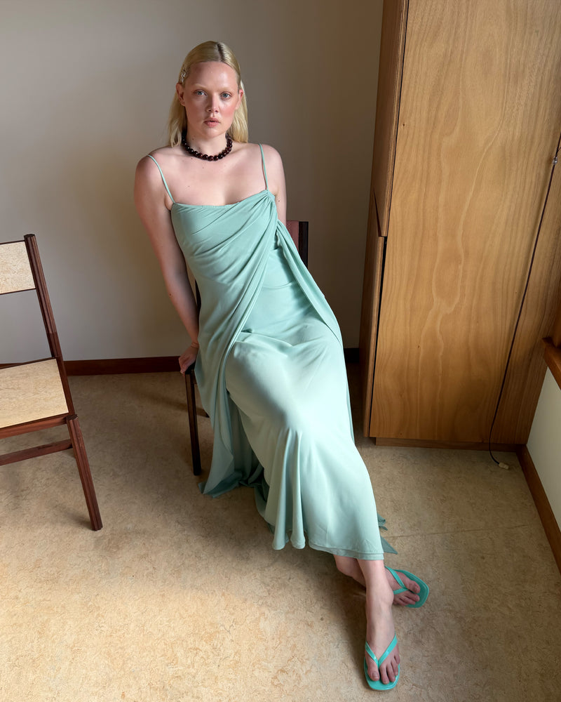 ADRIA MAXI DRESS AQUAMARINE | The ultimate eventwear dress for any wedding guest or special occasion ~ This Adria Maxi is crafted in a dreamy lightweight aquamarine colourway, with ruching details along the bust and a sash feature. Designed with movement in mind, the sash...