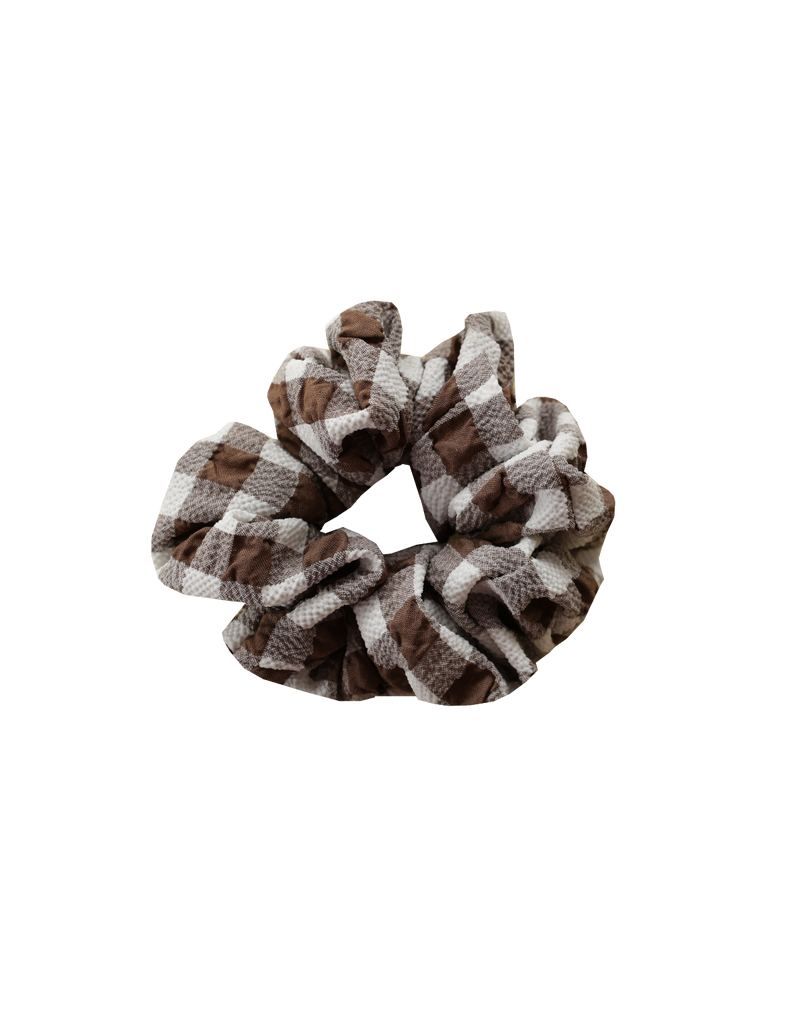 SABRINA SCRUNCHIE BROWN GINGHAM | Small scrunchie made from the offcuts of our Spaces 2023 collection.