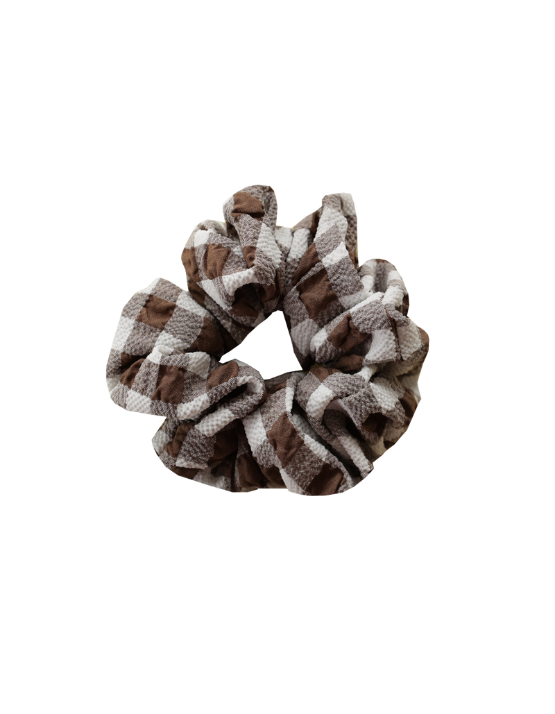 SABRINA SCRUNCHIE BROWN GINGHAM | Small scrunchie made from the offcuts of our Spaces 2023 collection.