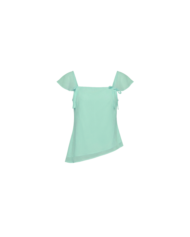 SABRINA CAMISOLE AQUAMARINE | Your new favourite top ~ the Sabrina Cami is designed in an aquamarine lightweight chiffon, with delicate cap sleeves, an asymmetrical hemline and bow detailing. Pair it with denim for the perfect evening plans outfit, or your favourite skirt for...