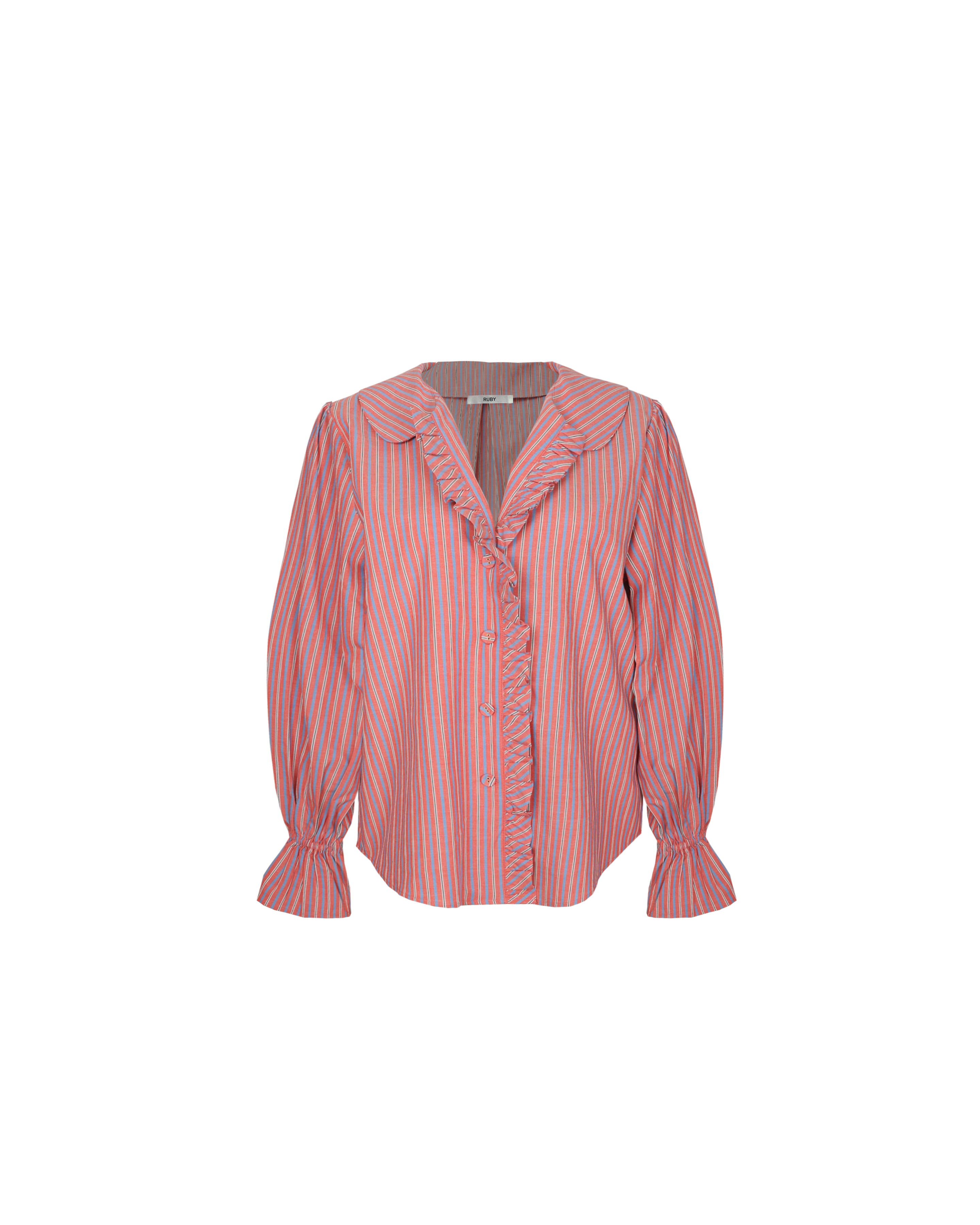 SANDLER RUFFLE SHIRT FIREWHIRL BLUE STRIPE | RUBY