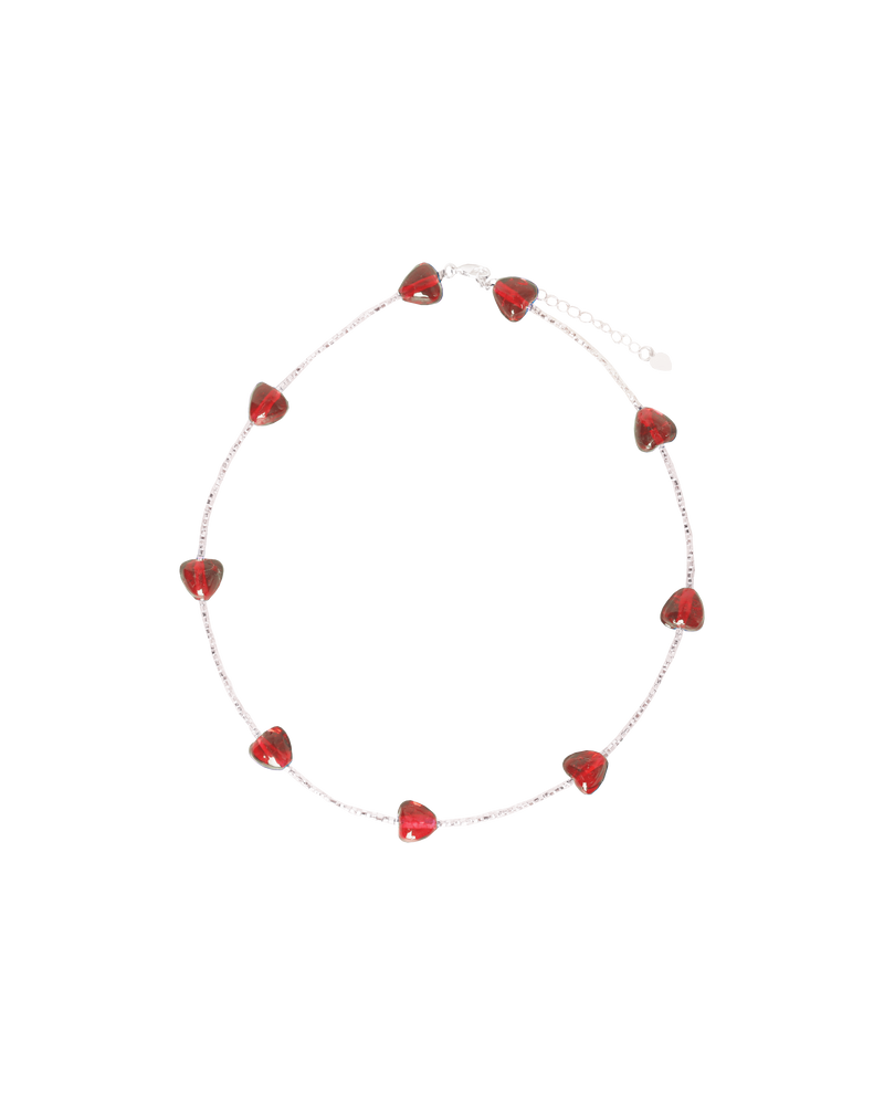 SANDLER NECKLACE CHERRY | Glass bead necklace in a c and cherry and clear colour way. Add a pop of colour to any outfit wit this fun piece.