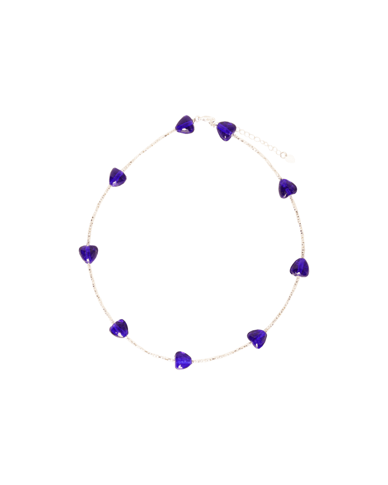 SANDLER NECKLACE COBALT | Glass bead necklace in a cobalt and clear colour way. Add a pop of colour to any outfit wit this fun piece.