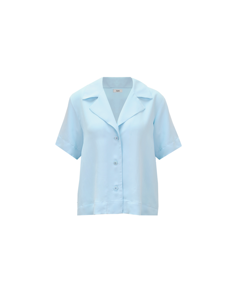 SESAME CUPRO SHIRT DOLLY BLUE | Boxy fit shirt crafted in a dolly blue coloured curpo. This shirt offers a pop of colour while being a light layering piece.
