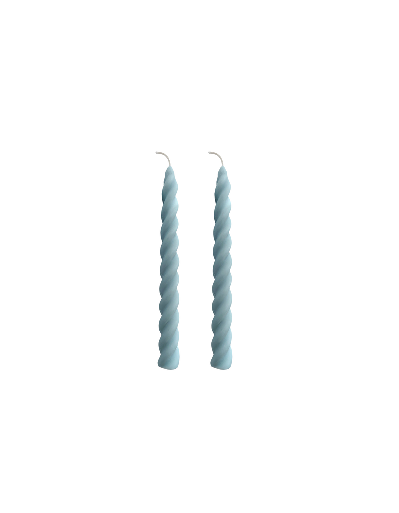TWIRL CANDLE SET SKY BLUE | The perfect pair of tapered twirl design candles in a sky blue colour. Display as a set or on their own.  Almost too pretty to burn.