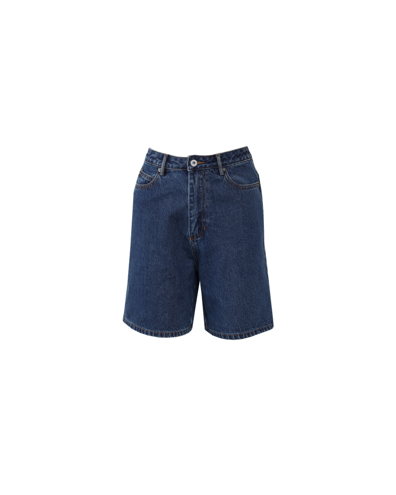 SOLAR RELAXED SHORT INDIGO | Vintage inspired high waisted short designed in an indigo mid-weight cotton denim. Sitting slightly A-line and offering a longer length fit, these shorts sit relaxed and easy in the warmer...