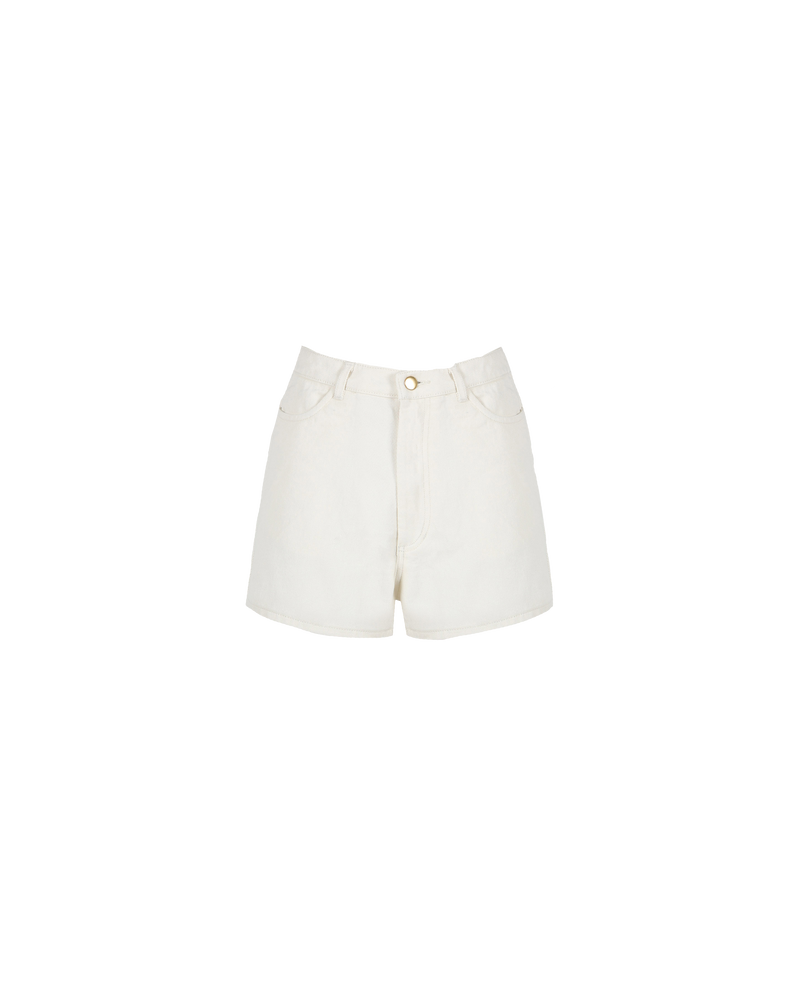 SOLAR DENIM SHORT CREAM | Vintage inspired high waisted short designed in an indigo mid-weight cotton denim. Sitting slightly A-line, these shorts sit relaxed and easy in the warmer weather.