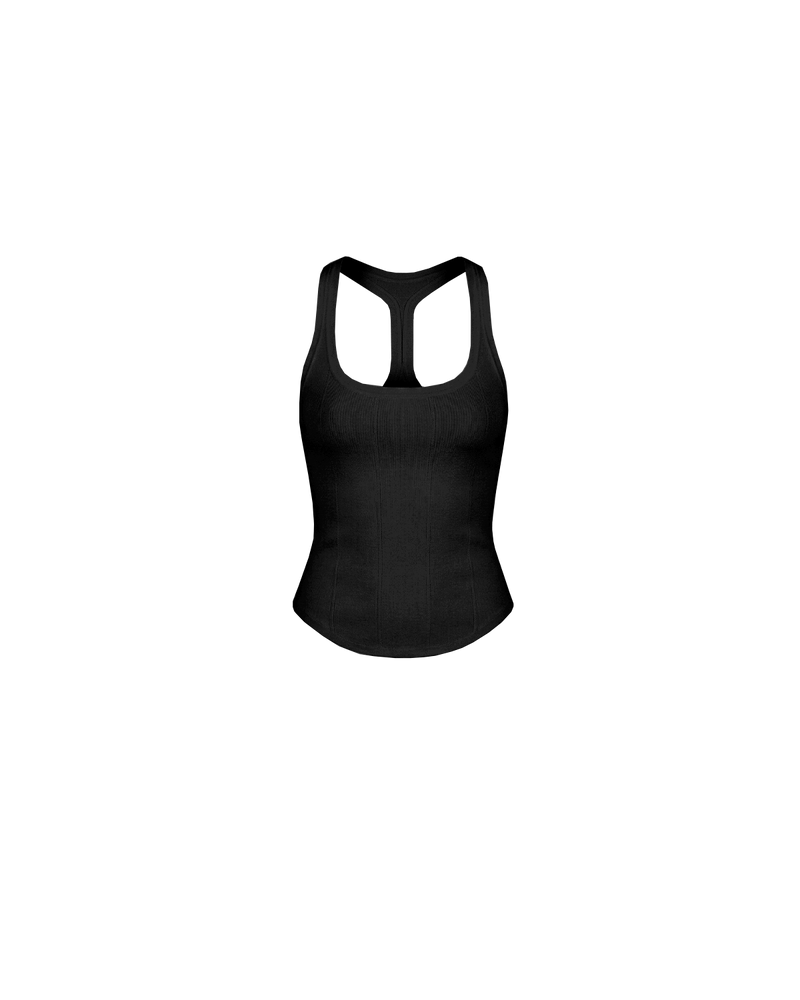 SOL TANK BLACK | A wardrobe staple for all year round, this classic racerback tank top is designed in a mid-weight black knit. Wear as a base layer under your winter favourites, or as an everyday go to during the warmer months. 