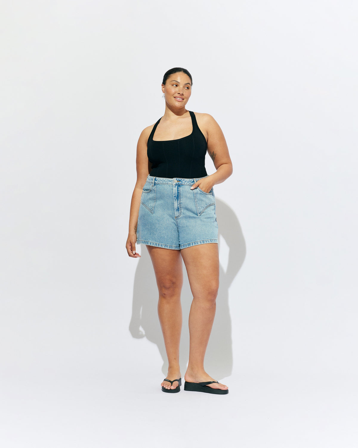 CLOVER DENIM SHORT NINETIES | Our classic high waisted denim short, made in a soft washed nineties blue denim, ready for easy strides and warm weather. It isn't a Rubette summer without the Clover Short. 