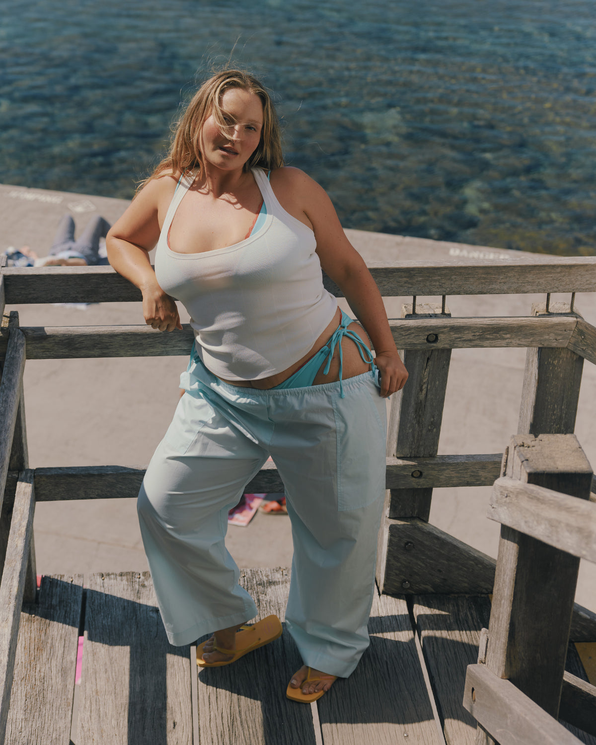 STEVIE PANT MINT JULEP | Straight leg pant designed in a mint julep organic cotton, with side and back pockets and a drawstring waistband. Make it a matching set for a full monochrome look with the Raquel Top.