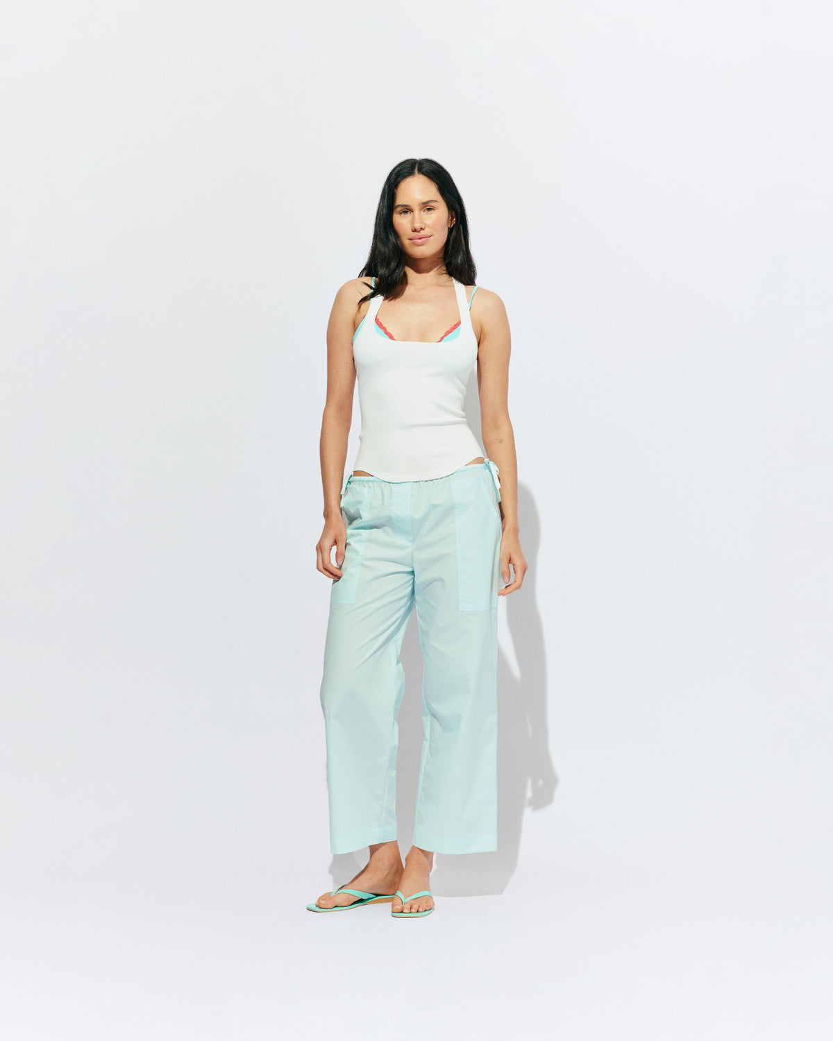 STEVIE PANT MINT JULEP | Straight leg pant designed in a mint julep organic cotton, with side and back pockets and a drawstring waistband. Make it a matching set for a full monochrome look with the Raquel Top.