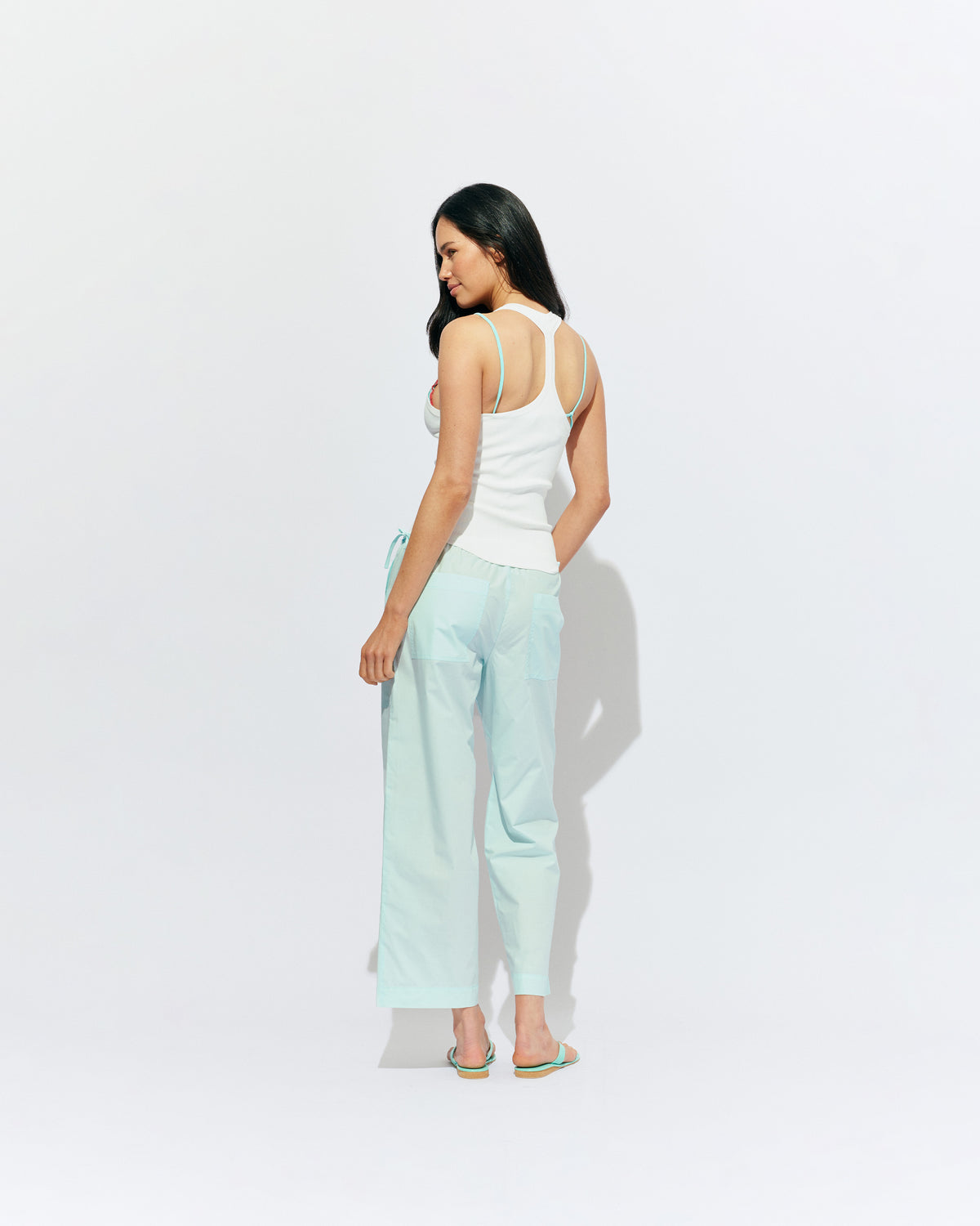 STEVIE PANT MINT JULEP | Straight leg pant designed in a mint julep organic cotton, with side and back pockets and a drawstring waistband. Make it a matching set for a full monochrome look with the Raquel Top.