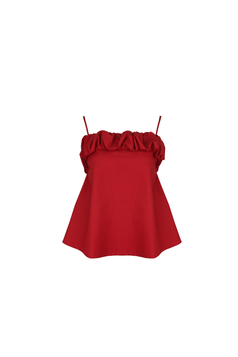 SORBET CAMISOLE GARNET | Cotton camisole designed with a feature ruffled 'puff' at the bust line. This cami sits relaxed on the body and has adjustable straps.