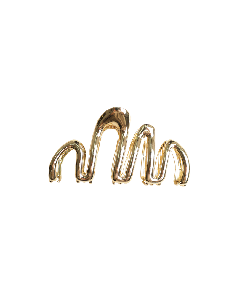 SQUIGGLE HAIR CLAW GOLD | Large gold chrome coloured hair claw designed in a squiggle shape. Big enough to hold a full head of hair and comfortable enough to wear from morning to night.