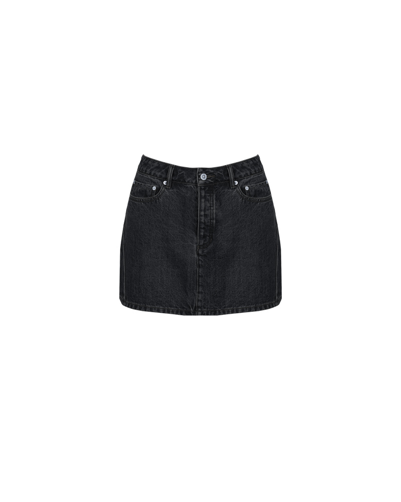 SUBLIME DENIM MINI SKIRT BLACK | Denim mini skirt designed in an black wash. This skirt features a twisted side seam detail, a RUBY spin on a classic denim mini.