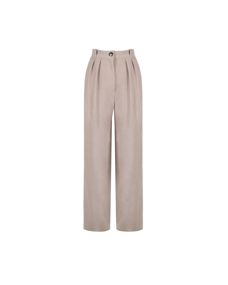 SATURN TROUSER OATMEAL | High waisted, relaxed suit trouser cut in a fresh oat coloured suiting. Beautifully tailored pants with neatly pressed pleats that highlight the shape.