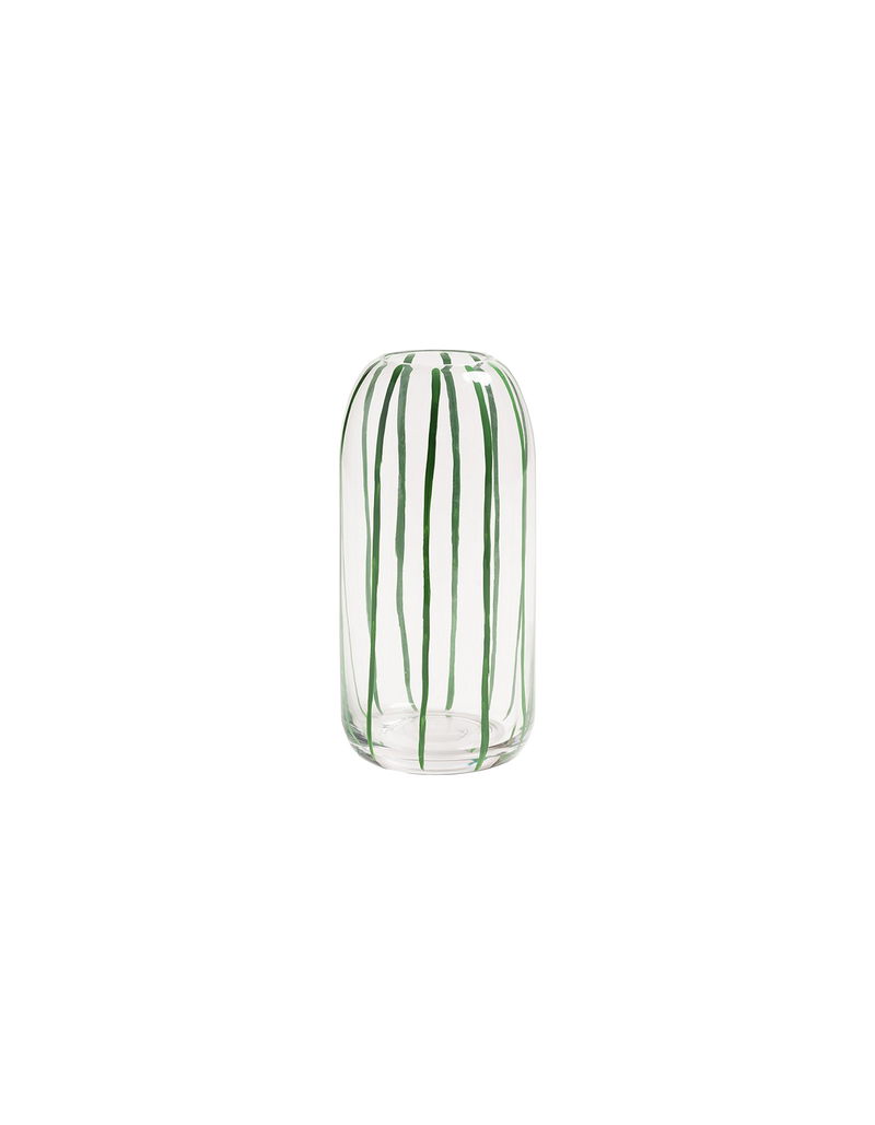SWEEP VASE GREEN | The sweep vase creates a pop of colour in any room. The handpainted stripes combined with the bright coloured glass create a decorative vase with or without flowers.