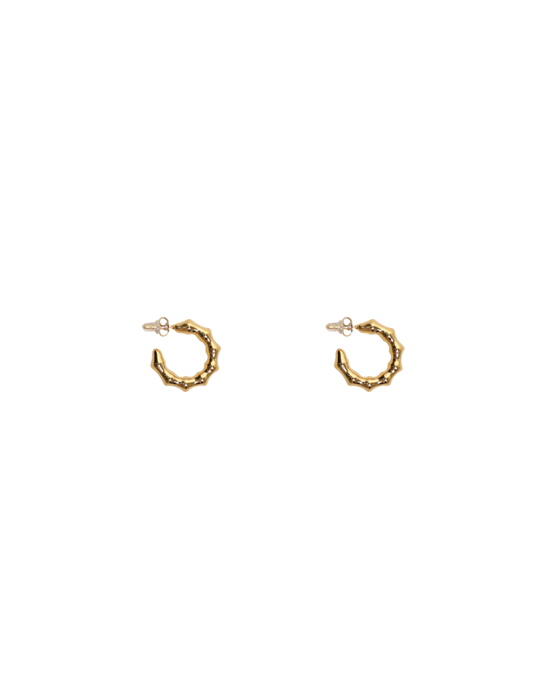 TEXTURED MINI HOOP GOLD | Small gold hoops designed in a bamboo style. These hoops are dainty and light weight to wear.