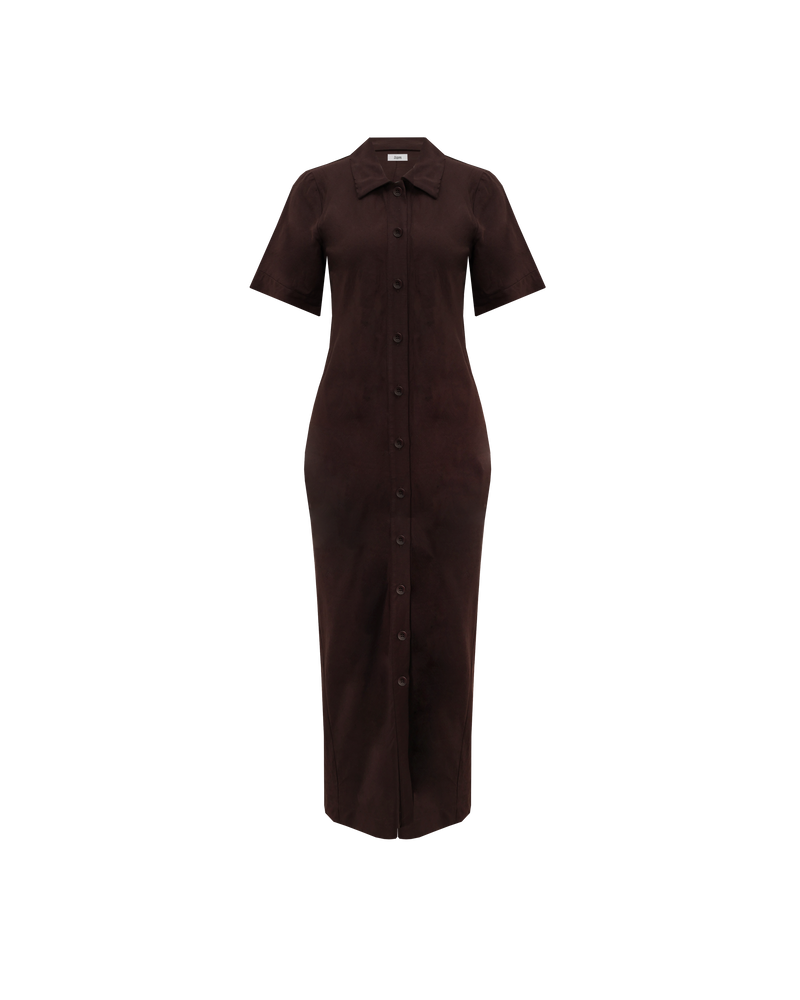 TIANA SHIRT DRESS JAVA | Button up short sleeve shirt dress designed in a linen blend java fabric. This dress can be styled multiple ways; as a dress, as a top or open as a...