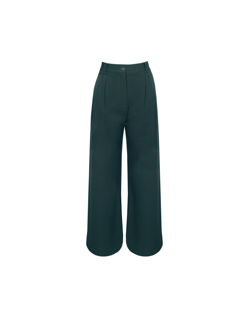 TONY TROUSER BOTTLE | High waisted, relaxed suit trouser in a rich bottle shade. Beautifully tailored pants with neatly pressed pleats that highlight the shape.