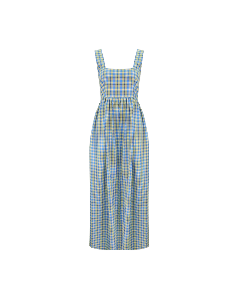 TULIP MAXI DRESS BLUE YELLOW CHECK | Tank-style maxi dress designed in blue and yellow checked cotton. This dress falls to a floaty A-line maxi skirt, and has pockets for all your essentials.
