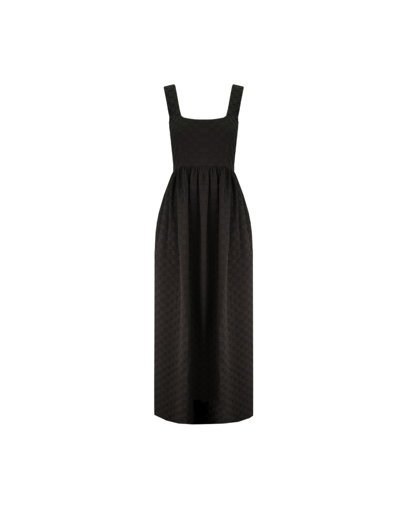 TULIP MAXI DRESS BLACK | Tank-style maxi dress designed in a textured burnout checkered fabric. This dress falls to a floaty A-line maxi skirt, and has pockets for all your essentials.