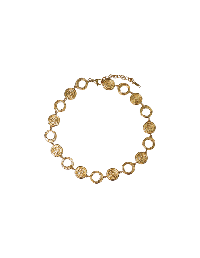 GEO NECKLACE GOLD | Statement gold necklace with spiral detailing and adjustable chain closure. 