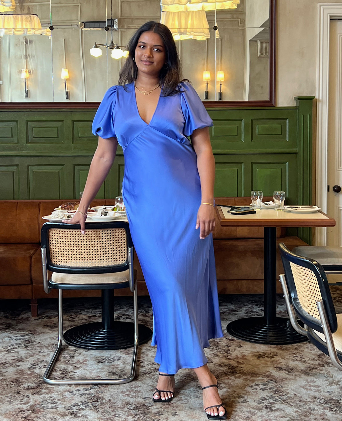 satin dress nz Blaise Blue Satin Maxi Dress